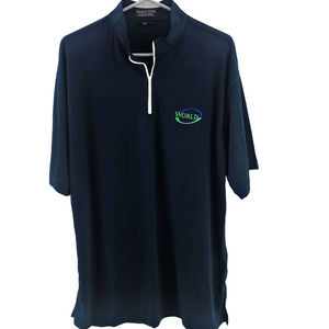 NEW World Golf Polo 1/4 Zip Navy White Moisture Wick Quick Dry Breathable LARGE
